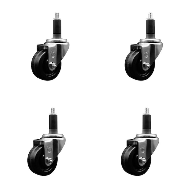 3'' Phenolic Wheel Swivel 1-1/8'' Expanding Stem Caster Set, 4PK